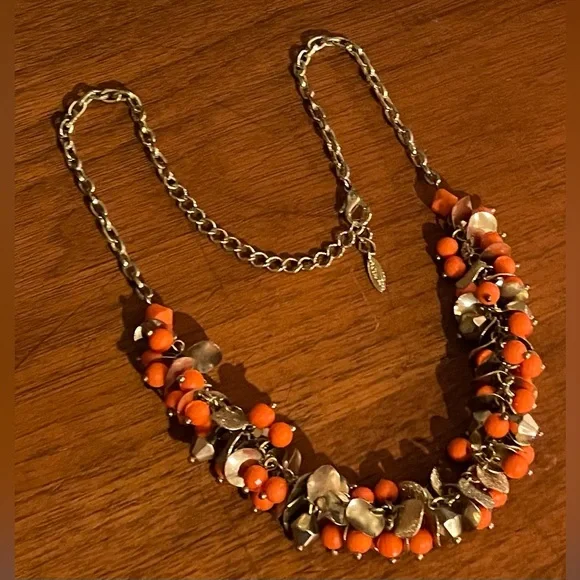 3 for $30 Vintage GoldTone Cluster Beaded Necklace Orange Gold Beads Signed VCLM - Picture 6 of 12
